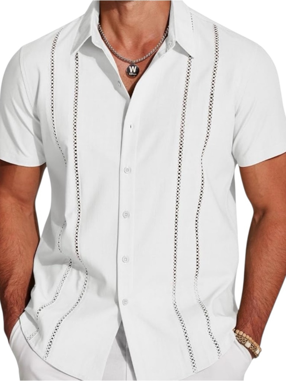 NWT Coofandy Mens Short Sleeve Button Up Shirt White Size Large